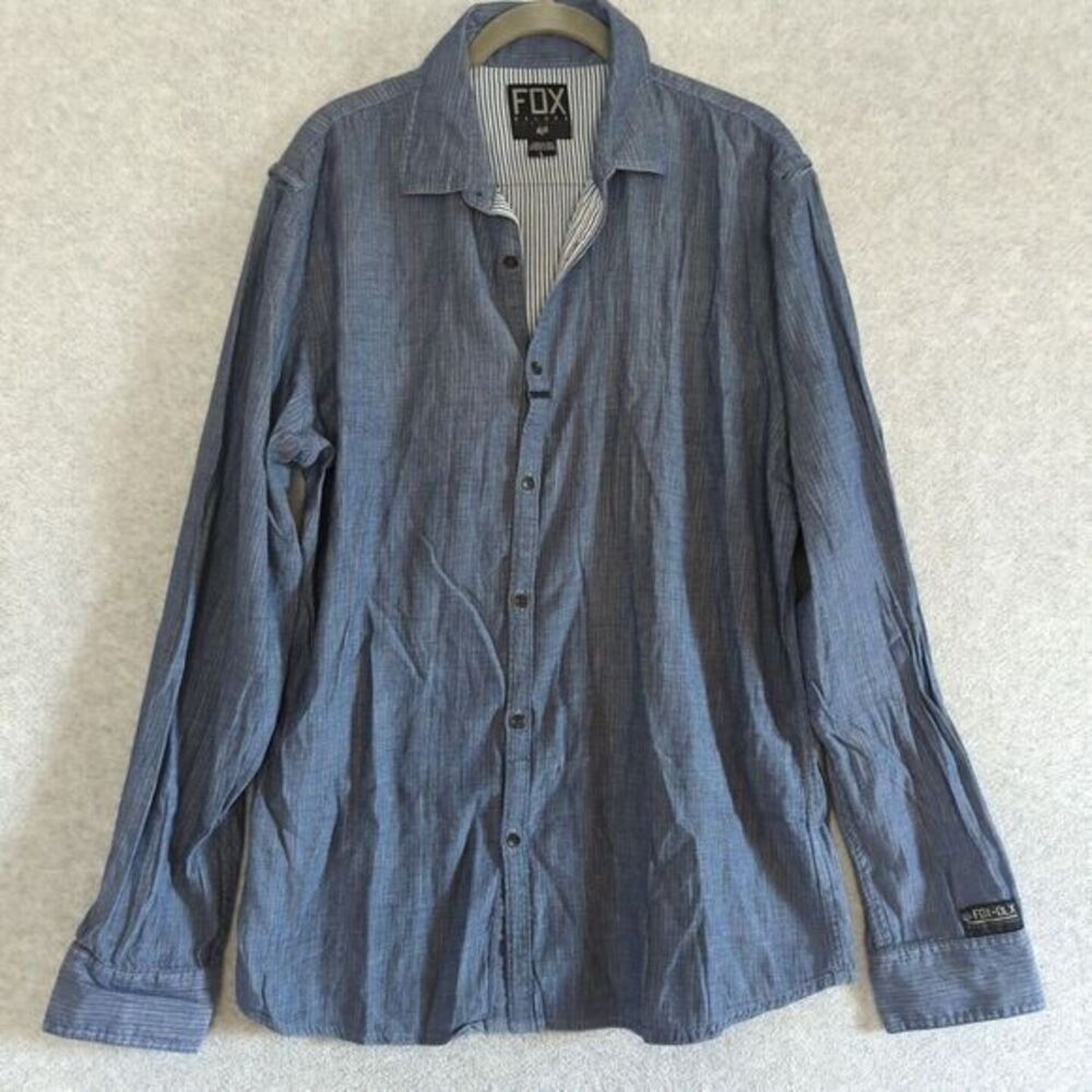 Fox Racing Deluxe Premium Men's Button Front Shirt Large Chambray ‎ Blue